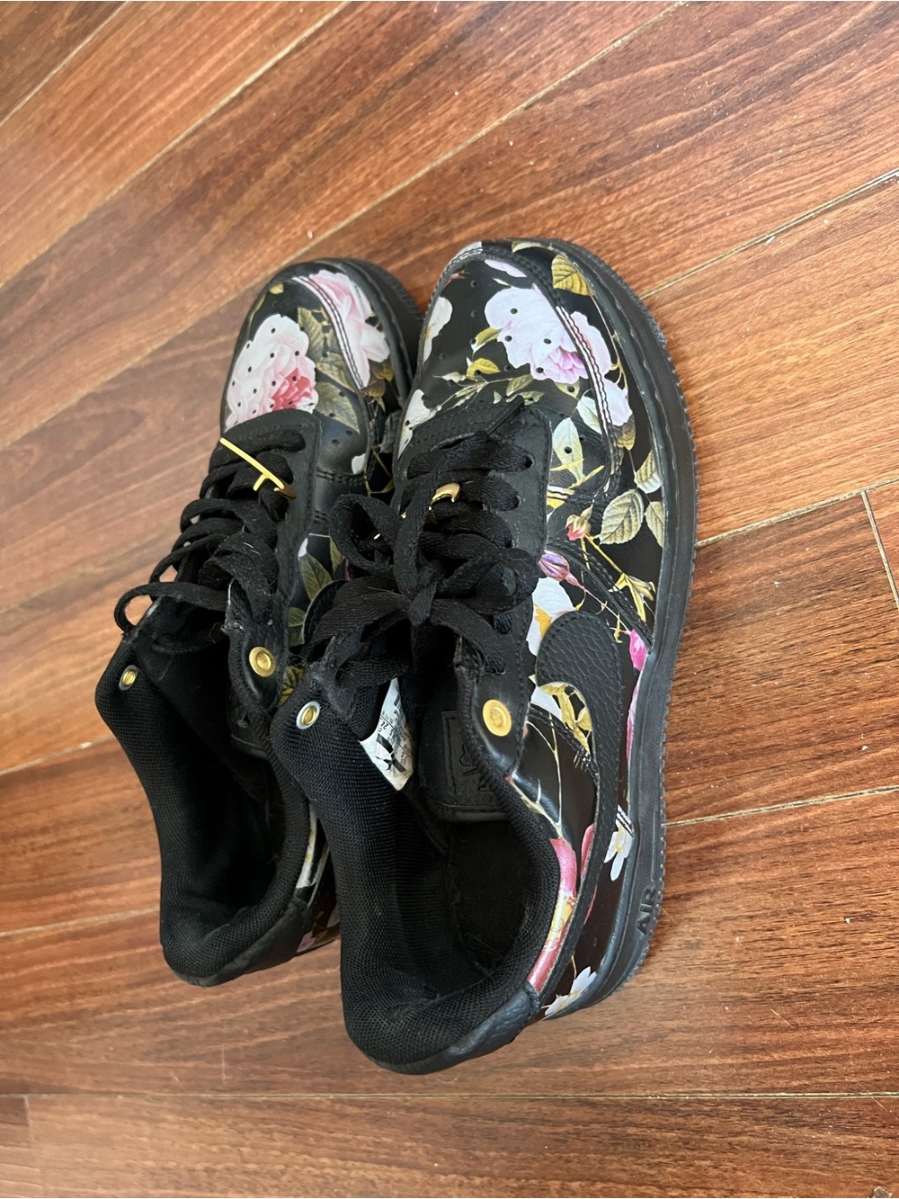 Nike Black Floral Low-Top Sneakers with Pink & Gold Accents